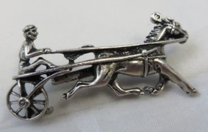Vintage Jockey & Sulky Cart Harness Race Racing Horse #3 Brooch Pin Silver Tone - Picture 1 of 7