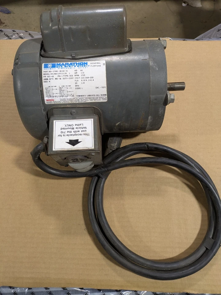 Marathon 电动马达 Cat 27081 车架:56C-65。 RPM: 1725 1/2 HP 115 Volt 保修和延长保修 — 第 1/1 张图片