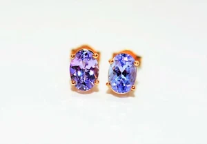Natural Tanzanite Earrings 14K Gold 1.66tcw Solitaire Earrings Gemstone Stud - Picture 1 of 12