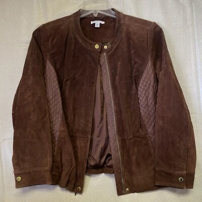 Chaqueta de Moto Isaac Mizrahi Live Gamuza Acolchada Cremallera Completa para Mujer 18W Tostado Neutro Y2K Foto 1 de 4