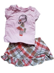 Infant Baby Girl Pink T-Shirt & Plaid Ruffle Skirt 2 Piece Summer Outfit Set - Picture 1 of 1