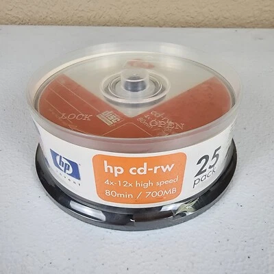 NEW! HP invent CD-RW 12X Blanks Media Discs 80 Min 700 MB Orange Silver 25 Pack - Image 1 of 4