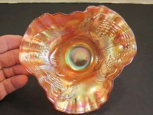Scarce Fenton Flowering Dill Tri Corner Crimped Edge Carnival Glass Hat Vase - Picture 1 of 6