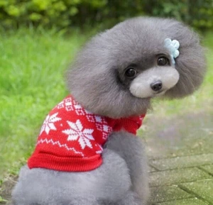 Dog Sweater Red Snowflake, 11 3/4" Chest, Christmas Holiday Warm Winter, XS Dogs - Picture 1 of 3