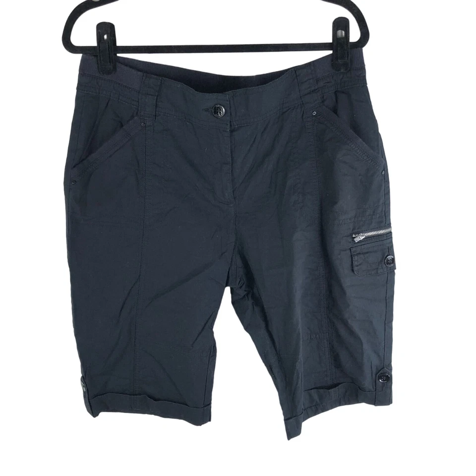 Pantalones Cortos de Carga Informales Chico para Mujer Negros Mezcla de Algodón Pierna Enrollada Puño Talla 1(8) Foto 1 de 4