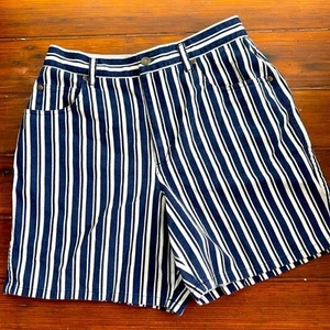 Vintage Liz Wear striped long inseam hi rise denim jean Joey shorts sz 12 - Picture 1 of 7