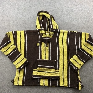 Baja Hoodie Mens XL Brown Yellow Striped Mexican Drug Rug Sweater Boho - Picture 1 of 8