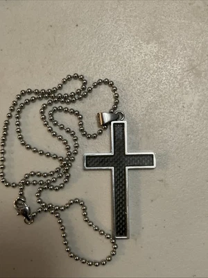 Stainless Steel With Black 2 Inch Cross Necklace. NM - Image 1 of 2