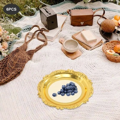 Bandeja redonda para servir platos de bocadillos de fiesta de cumpleaños de 6 piezas bandejas para servir restaurante Foto 1 de 4