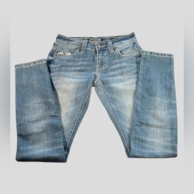 Jeans AFFLICTION Resistente Flor Caída Libre Estilo Raquel Denim Azul Mujer Talla 24 Foto 1 de 4