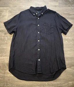 J CREW Men's Button Front Short Sleeve Shirt Navy Blue Size Large - Picture 1 of 9