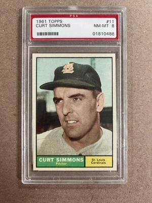 1961 Topps Curt Simmons #11 Cardenales de San Luis graduado PSA 8 casi nuevo-como nuevo Foto 1 de 2