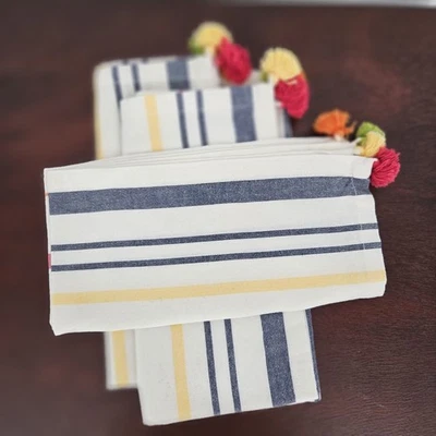 Pottery Barn 100% хлопок полосатые салфетки кисточки углы 20 дюймов x 20 дюймов (набор из 3) - Изображение 1 из 4