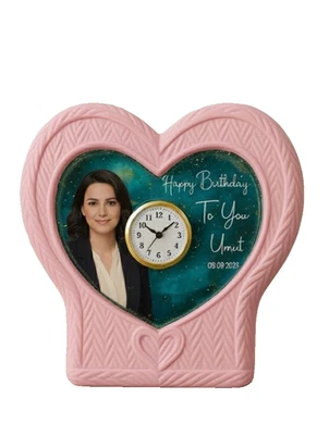 El Yapımı Kalp Şeklinde Masa Saati | Beton ve Epoksi Reçine Sanatı - Image 1 of 4