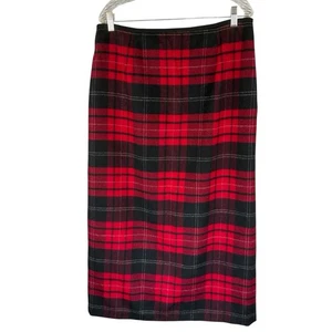 Vintage Talbots 16 Maxi Skirt Red Black Plaid 100% Wool Lined 17 x 37 Back Slit - Picture 1 of 9