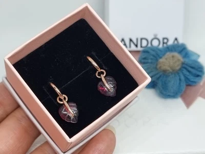 NEW BOXED Genuine Pandora Rose Gold Murano Glass Leaf Hoop Earrings  💕 ALE MET  - Image 1 of 4