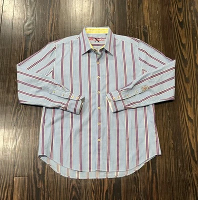 Robert Graham Long Sleeve Button Up Shirt Men’s XL Tailored Blue Purple Stripes  - Image 1 of 4