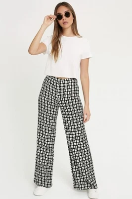 Bar III Women’s Palazzo Pants Sz S Black White Geometric Wide Leg High Waist - Image 1 of 4