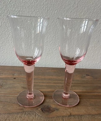Винтажный розовый кубок для воды винный бокал ручной работы набор из 2 - Изображение 1 из 4