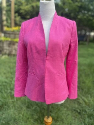 NWT J Crew Womens Pink Linen Blend Long Sleeve Blazer Size 4 Career Barbie - Image 1 of 4