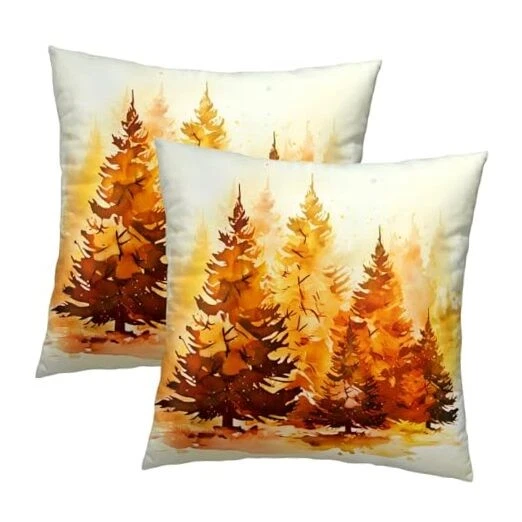 Capa de travesseiro de outono 18x18 polegadas conjunto de 2, natureza 18" x 18" (pacote com 2) árvores laranjeiras - Imagem 1 de 4