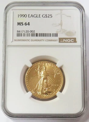 1990 GOLD KEY DATE $25 AMERICAN EAGLE 1/2oz NGC MS 64 - Image 1 of 2