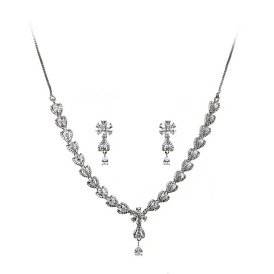 Collana donna gioielli orecchini indiani Bollywood sposa AD set placcato argento - Immagine 1 di 4