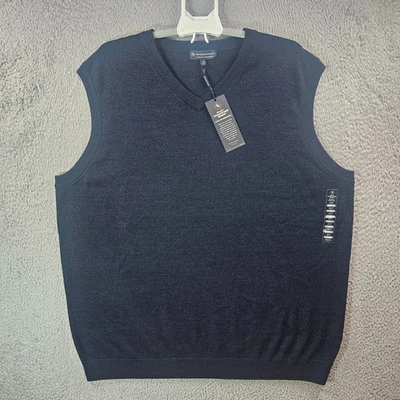 $89 NEW Hart Schaffner Vest Sweater Men 3XT Tall  100% Merino Wool V-Neck Navy - Image 1 of 4