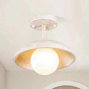 matrix decor 10.6 in 1-Light Wood-colored Farmhouse Semi-Flush Mount with Shade - Picture 1 of 13