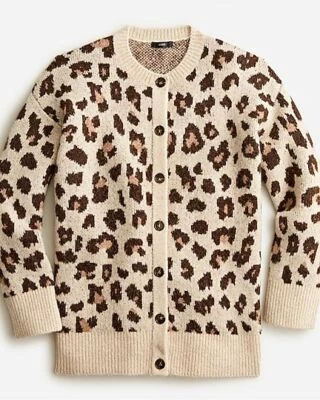 J Crew BJ572 NWT Woman's XL Over-Sized Cardigan Sweater Jacket in Leopard Print - Image 1 of 4