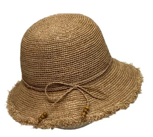 Femsee Paris Women Beige Straw Sun Hat Cloche One Size Adjustable PO - Picture 1 of 9