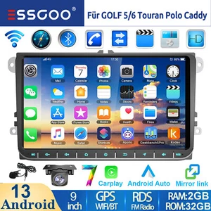 Autoradio 9'' Android 13 2+32G Carplay GPS Camera Per VW GOLF 5 6 Touran Polo 6R - Foto 1 di 16