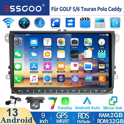 Autoradio 9'' Android 13 2+32G Carplay GPS Camera Per VW GOLF 5 6 Touran Polo 6R - Immagine 1 di 4