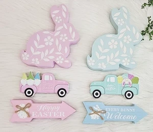 Conejito de Pascua Gnomos Camiones Huevos Bloque de Madera Letreros Bandeja en Niveles Juego de 6 Piezas NUEVO - Imagen 1 de 9