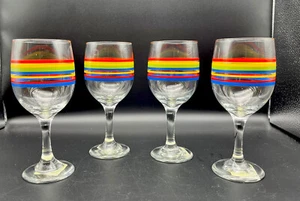 GREENBRIAR International FIESTA Striped Barware Stemmed Wine Glasses Set~4 NWT - Picture 1 of 8