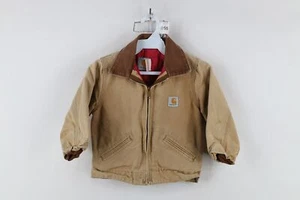 Vtg 90s Carhartt Boys Size 4 Distressed Quilted Detroit Jacket Duck Brown USA - Picture 1 of 15
