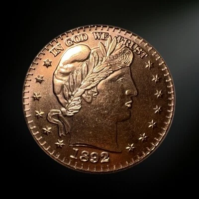 1 OZ 1892 Barber Half Dollar Round .999 Copper Bullion (BU) Restrike - Image 1 of 3