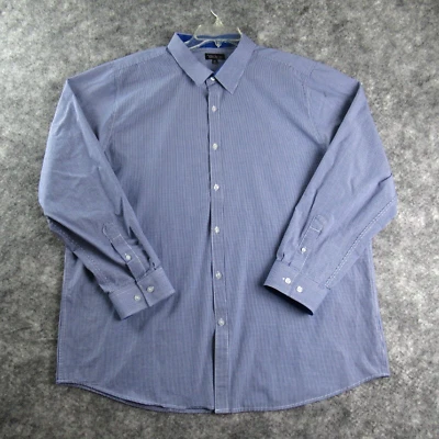 Galaxy By Harvic Men Shirt XXL 2XL Blue Micro Check Long Sleeve Button Up Casual - Image 1 of 4