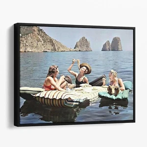 Floating Luncheon Women Eat Spaghetti at Lake of Capri Canvas Wall Art Print - Picture 1 of 7