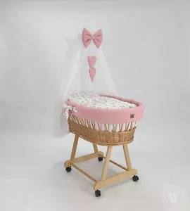 Stubenwagen LENA, Bettwäsche aus Waffelstoff, Bollerwagen, Rosa - Häschen - Bild 1 von 3