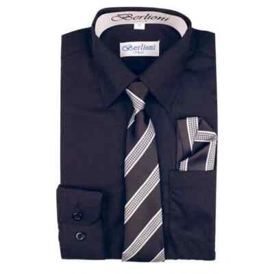 Berlioni Italy Toddlers Kids Boys Long Sleeve Dress Shirt Set With Tie & Hanky - Image 1 of 4