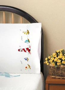 Stamped Embroidery ~ Design Works Lighthouse PILLOWCASE PAIR #T232196 - Picture 1 of 4