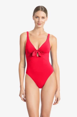 Nuevo traje de baño Robin Piccone Ava Plunge rojo con aros de una pieza para mujer talla 8 Foto 1 de 4