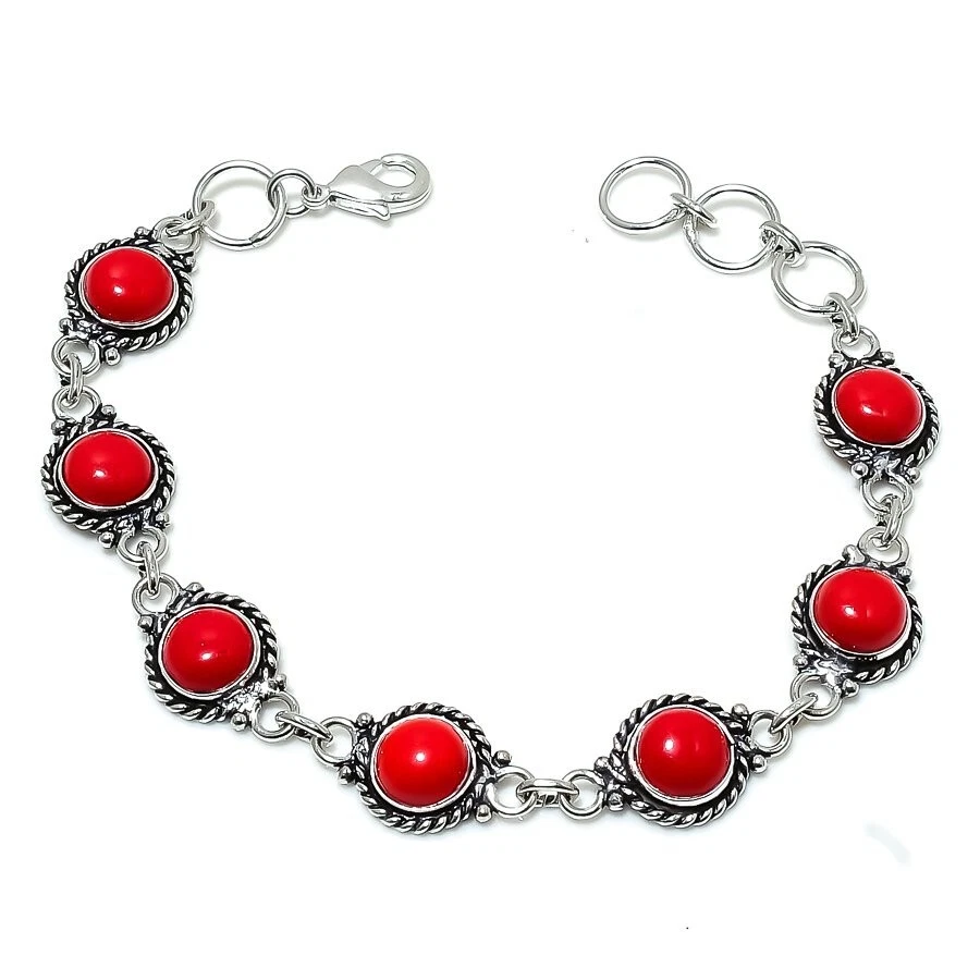 Red Coral  Gemstone Handmade 925 Sterling Silver Jewelry Bracelets Sz 7-8 - Image 1 of 1