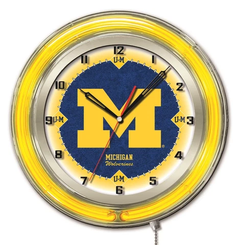 Michigan Wolverines HBS Neon Yellow College Battery Powered Wall Clock (19") Cover
