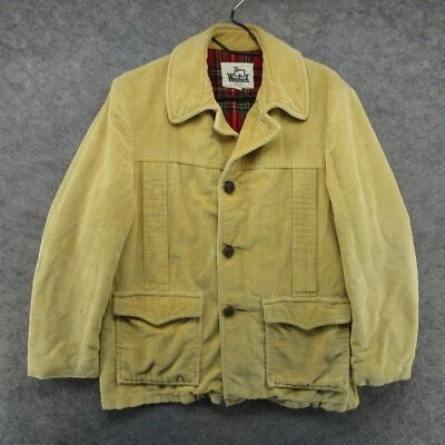VTG Woolrich Jacket Mens 40 Beige Corduroy Wool Lined Chore Barn Coat 60s 70s - Image 1 of 4