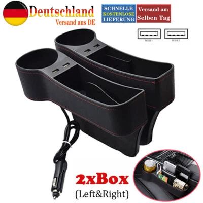2*USB Autositz Lücke Aufbewahrungsbox Münze Organizer Ablagefach Getränkehalter - Bild 1 von 4