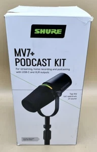 SHURE MV7+ PODCAST KIT DYNAMIC CARDIOID MICROPHONE WITH DESKTOP STAND BLACK - Picture 1 of 3