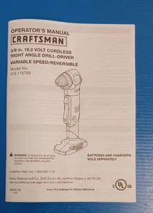 Craftsman C3 19.2V RIGHT ANGLE DRILL  315.101541 OPERATOR'S MANUAL - Bild 1 von 2