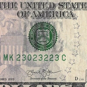 Trinary 0s 2s 3s Fancy Serial Number Five Dollar Bill MK23023223C - Picture 1 of 11